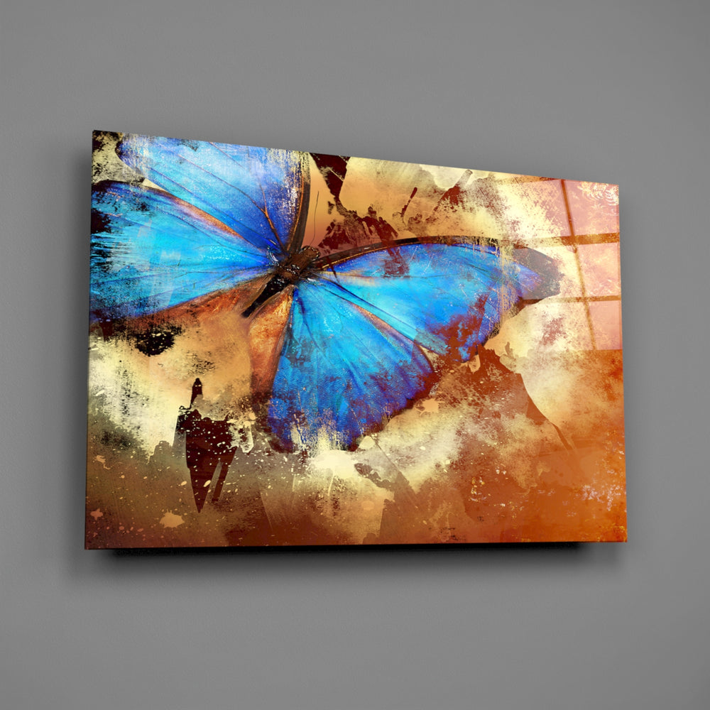 Blue morpho butterfly panel bringing autumn warmth to a contemporary living space