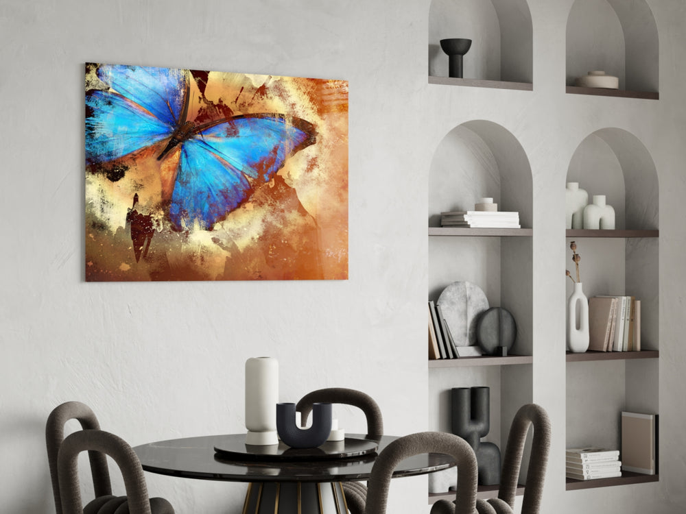 Butterfly panel adding mixed-media taste to a study