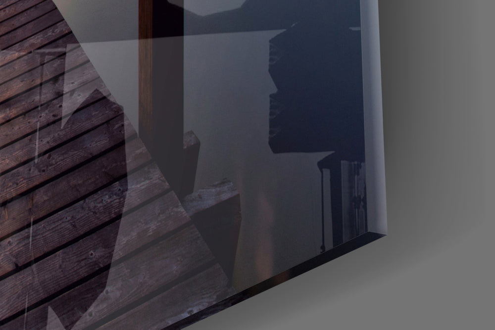 Dock artwork anchoring a hallway with golden-hour palette