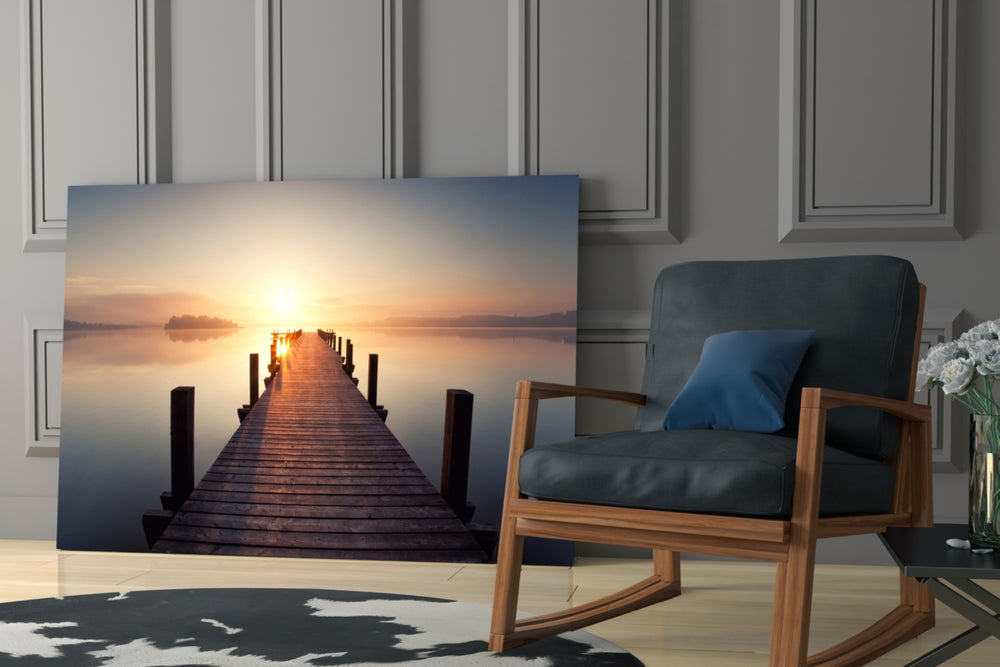 Dock glass print enhancing a meditation corner with quiet stillness
