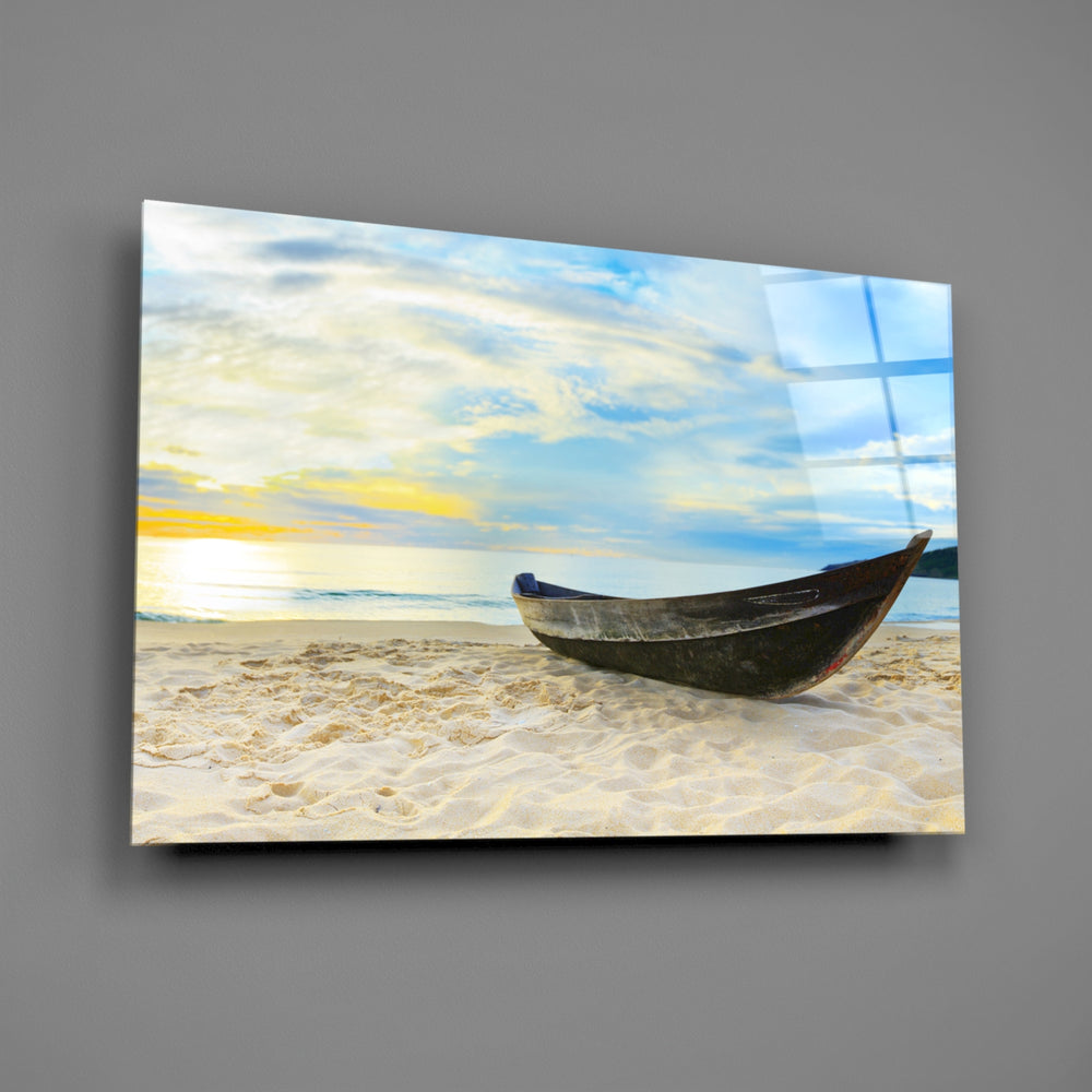 Sunrise beach boat panel bringing coastal calm to a contemporary living space