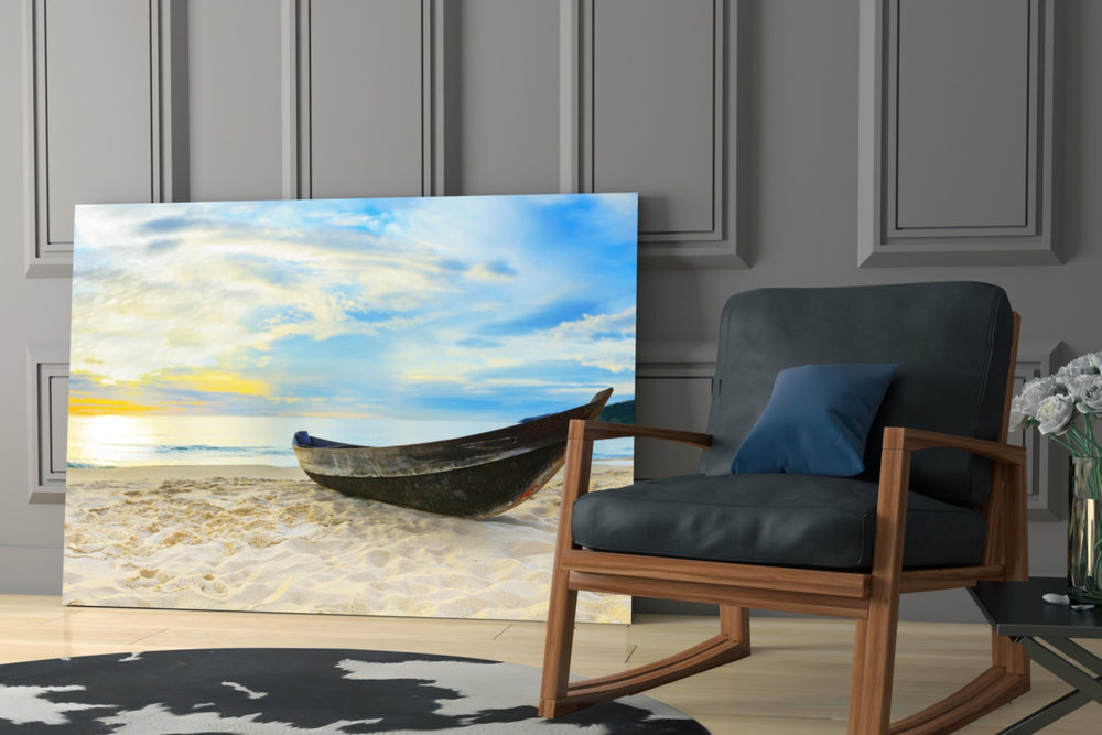 Beach glass print enhancing a dining area with vacation calm