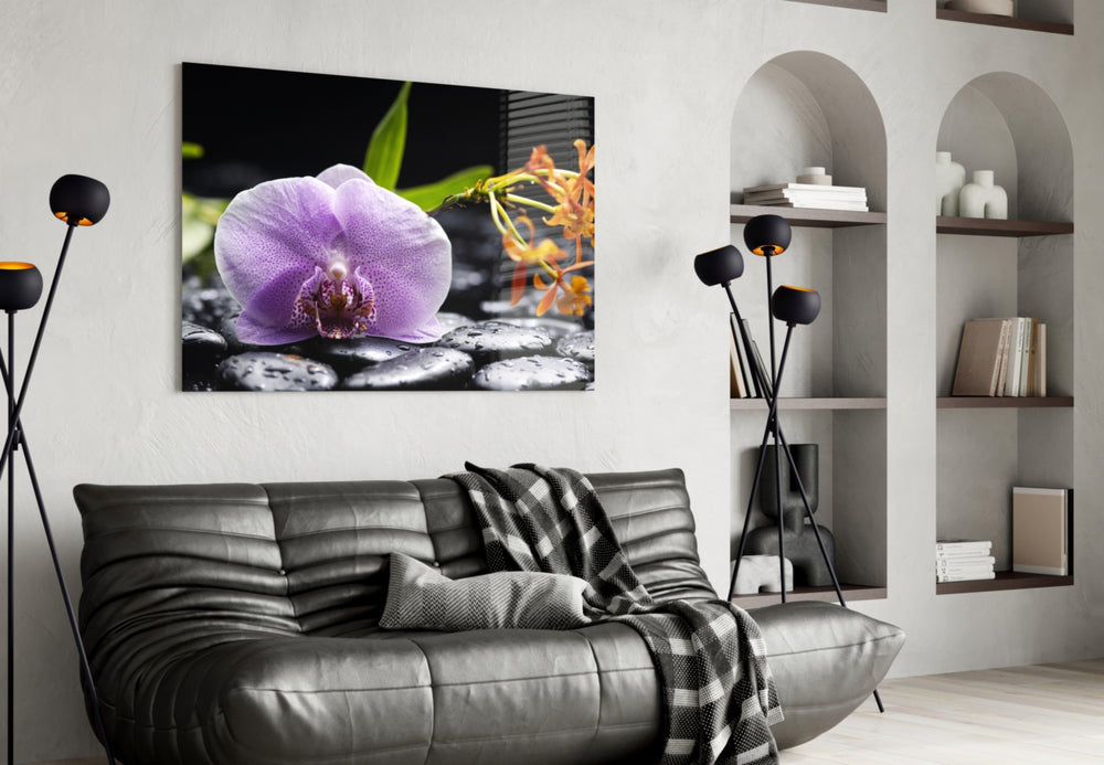 Spa glass wall art styled in a wellness-mood bathroom