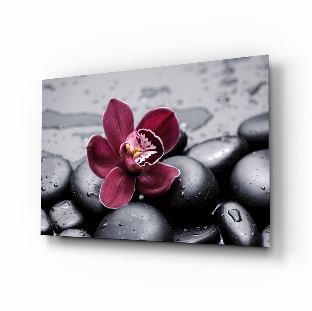 Spa glass wall art displayed above a console in a designer interior