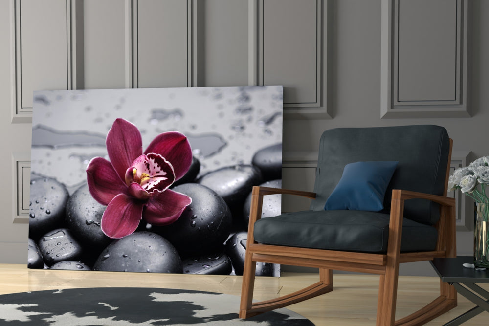 Spa glass print enhancing a meditation corner with deep calm
