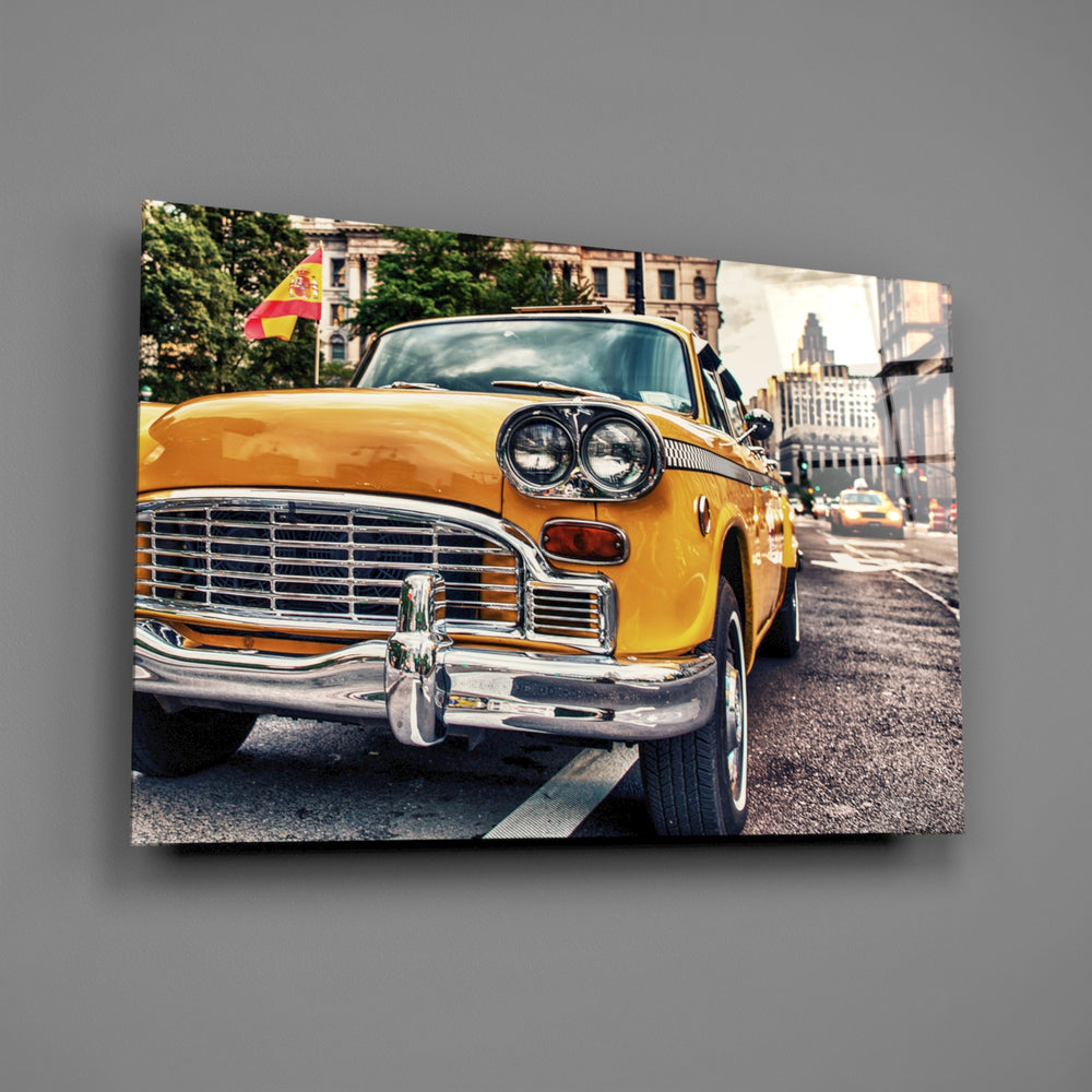 Vintage NYC taxi panel bringing urban energy to a contemporary living space