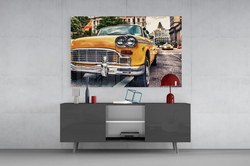 Classic Taxi panel catching warm light to reveal its glossy yellow paint