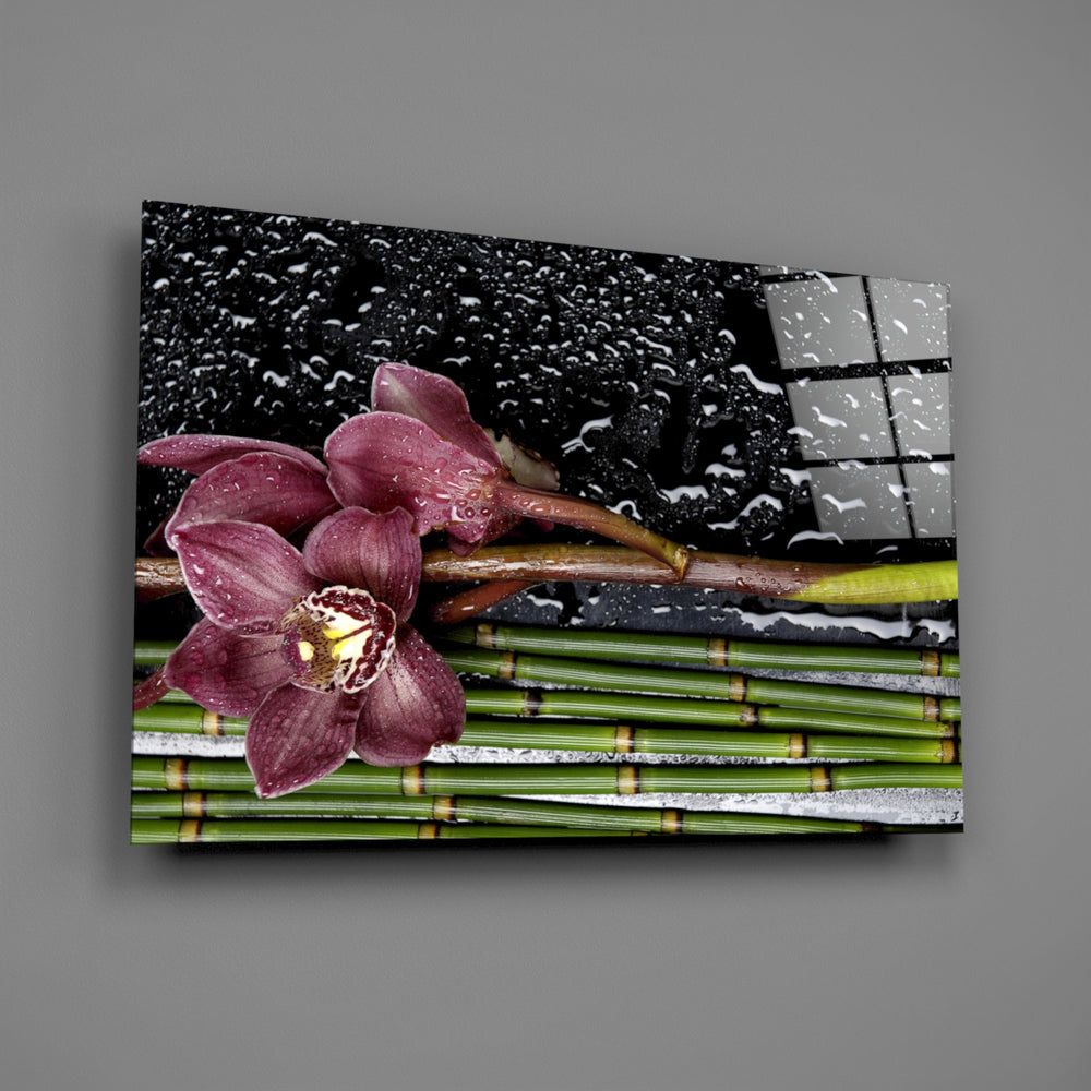 Orchid-and-bamboo panel bringing zen calm to a contemporary living space