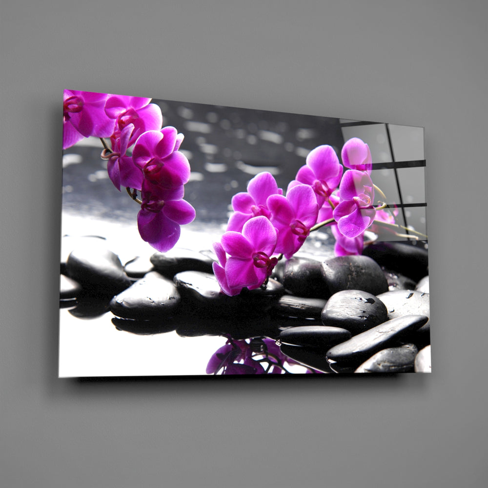 Magenta orchid cascade panel bringing luxe-spa mood to a contemporary living space