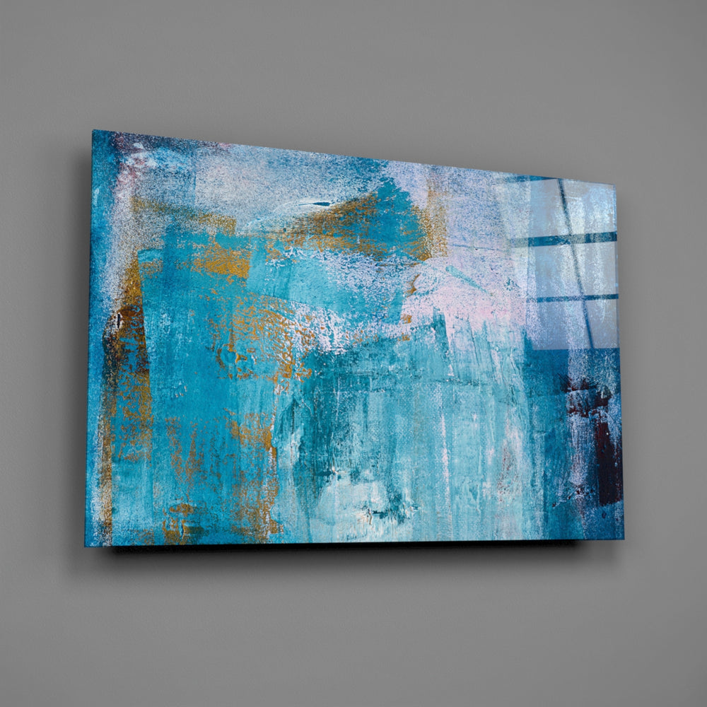 Teal-and-gold abstract panel bringing coastal luxe to a contemporary living space