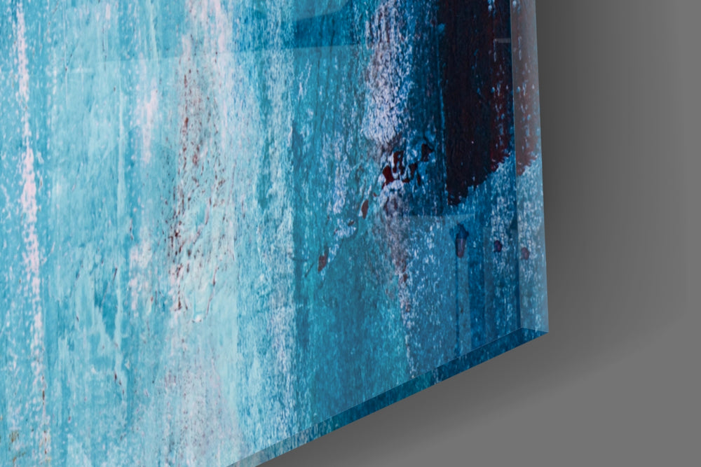 Blue artwork anchoring a hallway with painterly palette