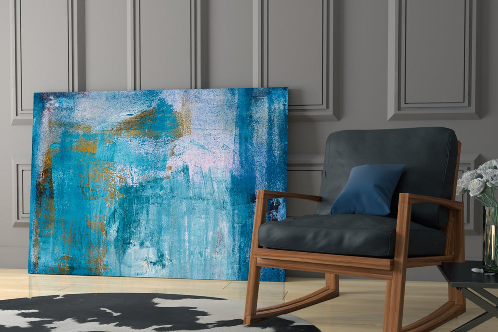 Blue glass print enhancing a study with contemplative mood