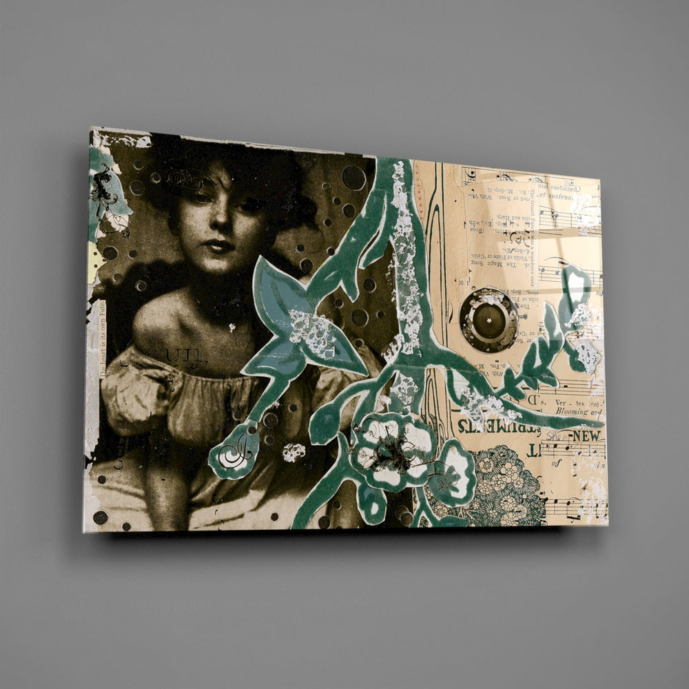 Vintage collage panel bringing literary patina to a contemporary living space