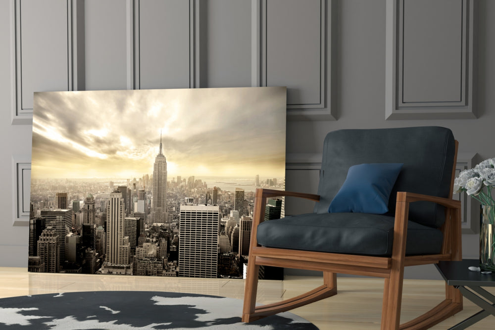 New York glass print enhancing a home office with urban pulse