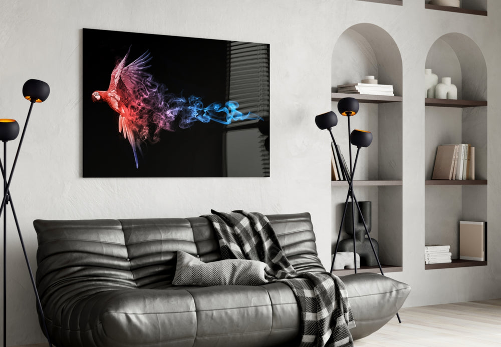Parrot glass wall art styled in a creative studio with imaginative pulse