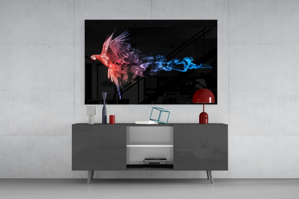 Parrot panel catching low light to reveal its smoke trails