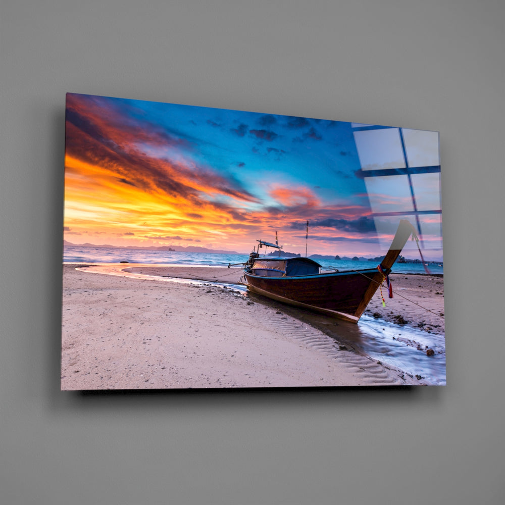 Thai sunset boat panel bringing dramatic color to a contemporary living space