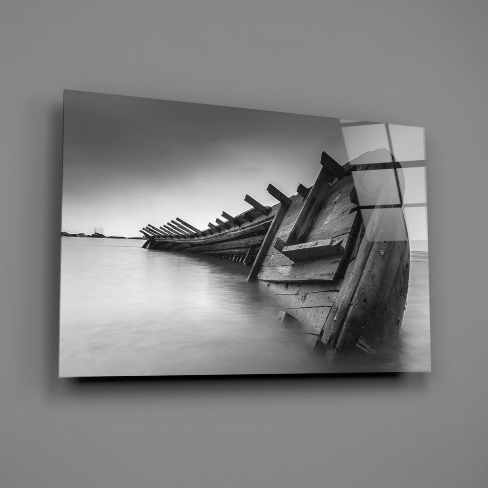 Black-and-white shipwreck panel bringing literary gravitas to a contemporary living space