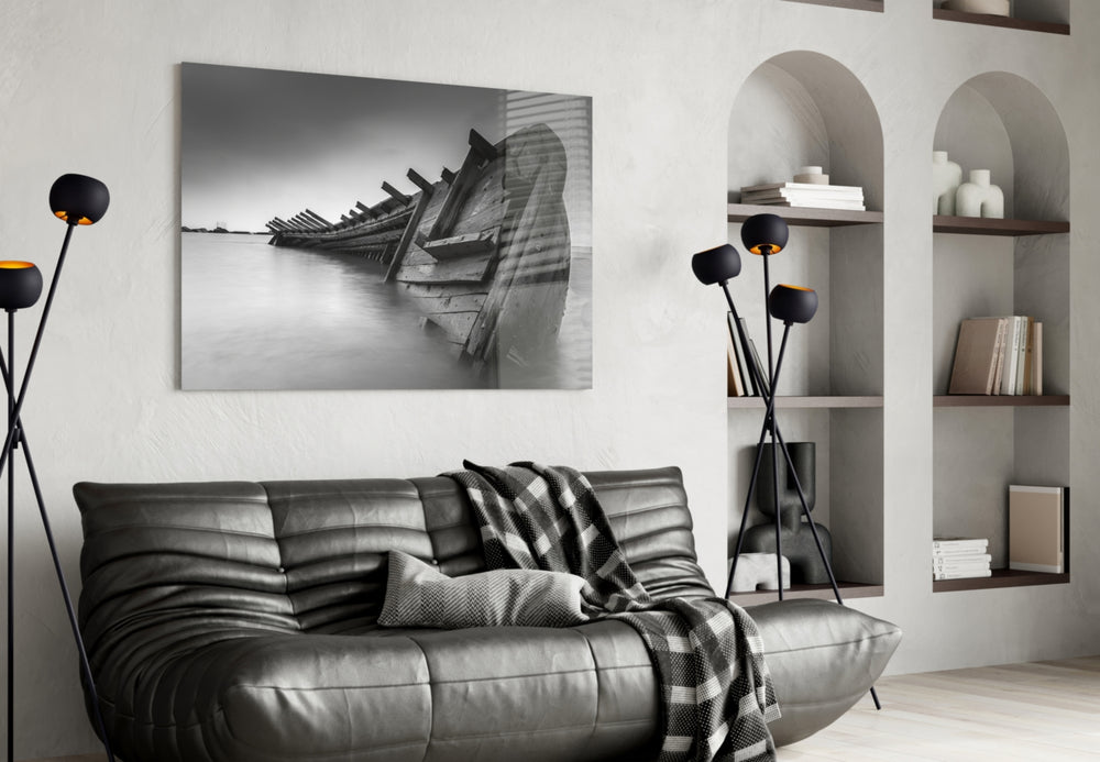 Shipwreck glass wall art styled above a desk in a contemplative study