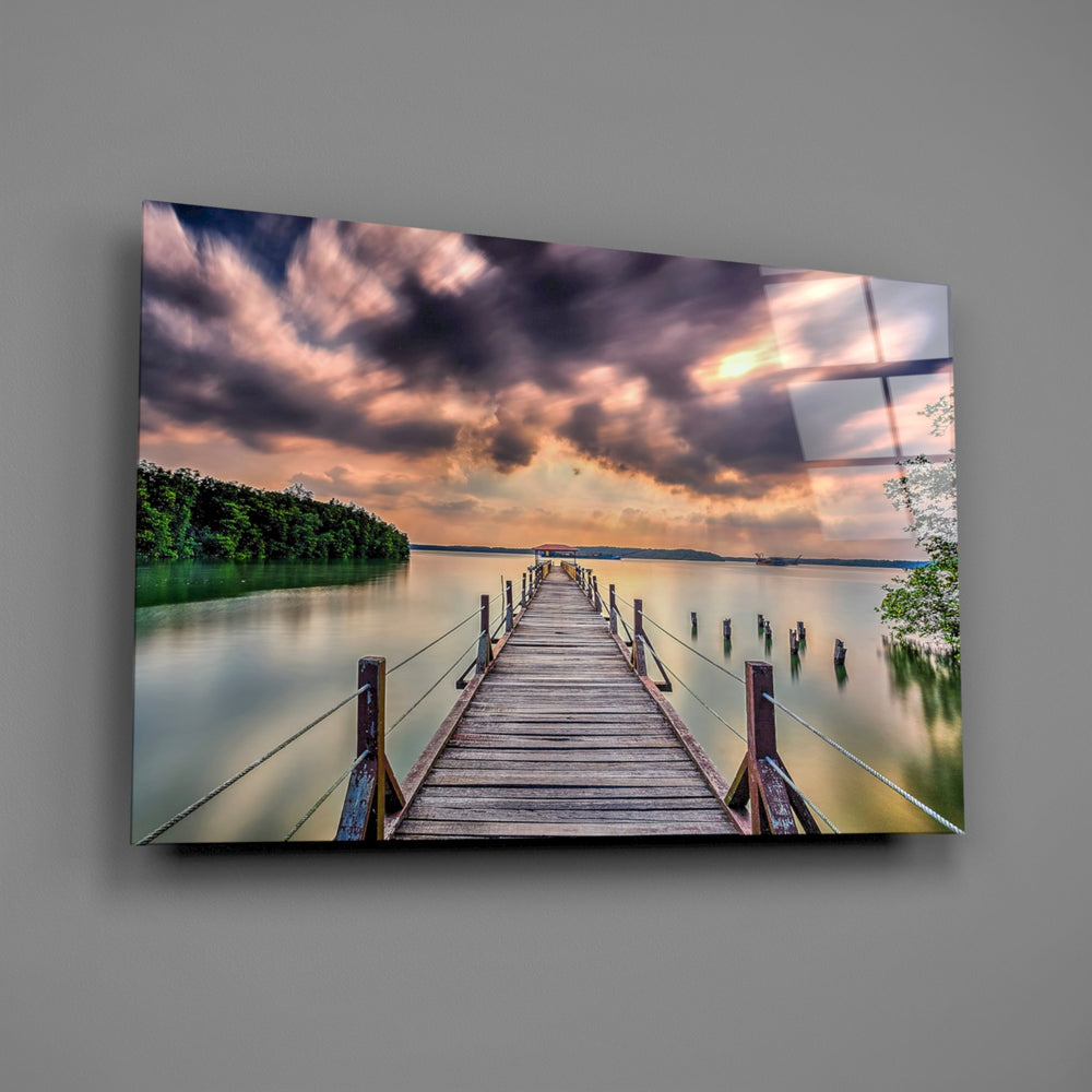 Long-exposure pier panel bringing dramatic calm to a contemporary living space