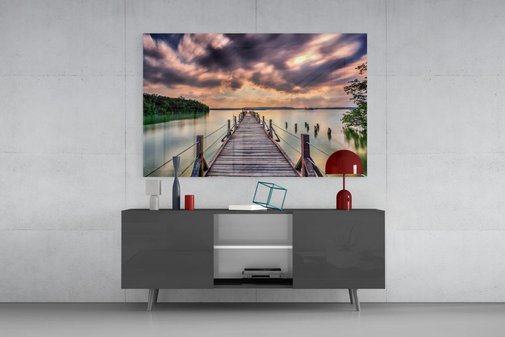Dock panel catching warm light to reveal its motion-blur sky