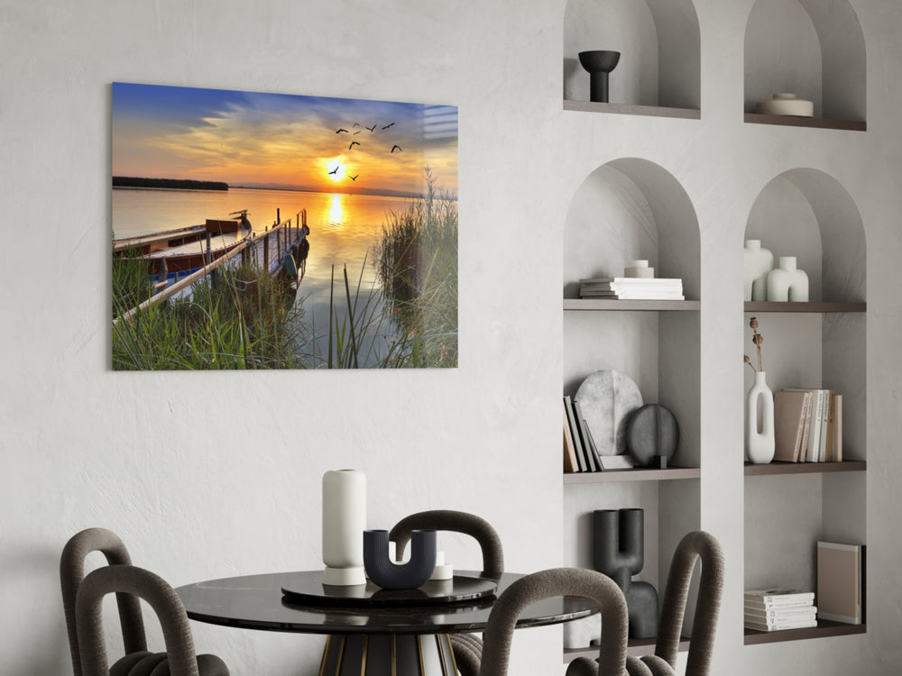 Sunset panel adding cabin warmth to a dining area