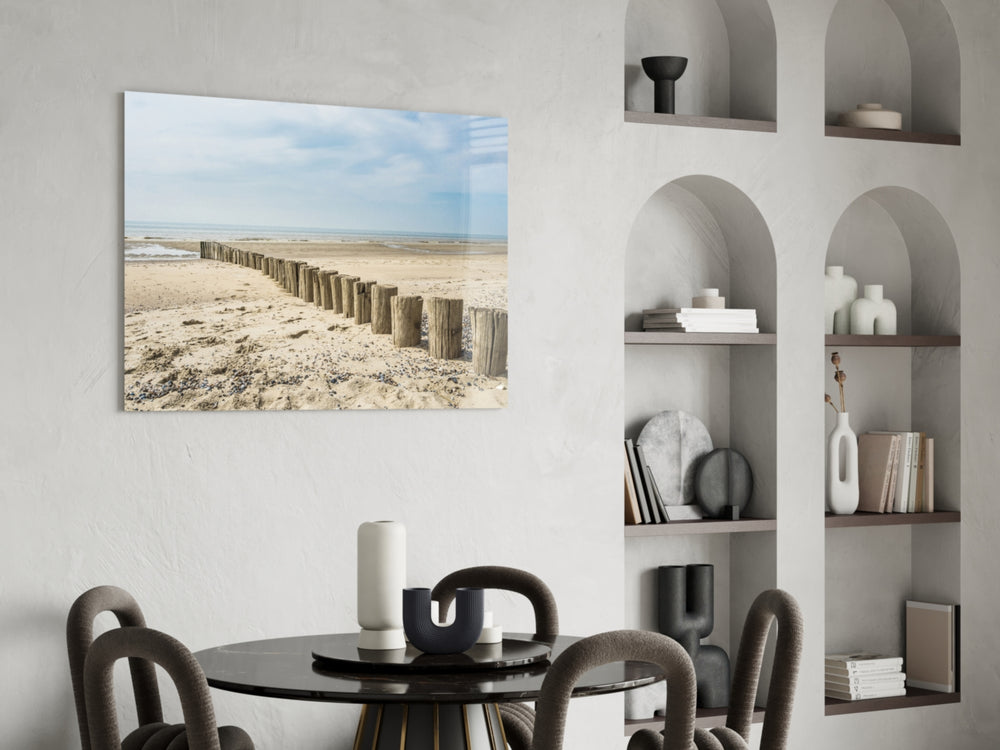 Beach panel adding cool warmth to a living room