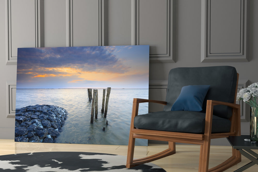 Sunset glass print enhancing a dining area with retreat warmth