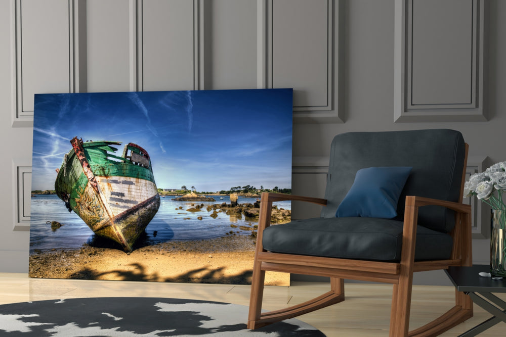 Shipwreck glass print enhancing a hallway with adventure pulse