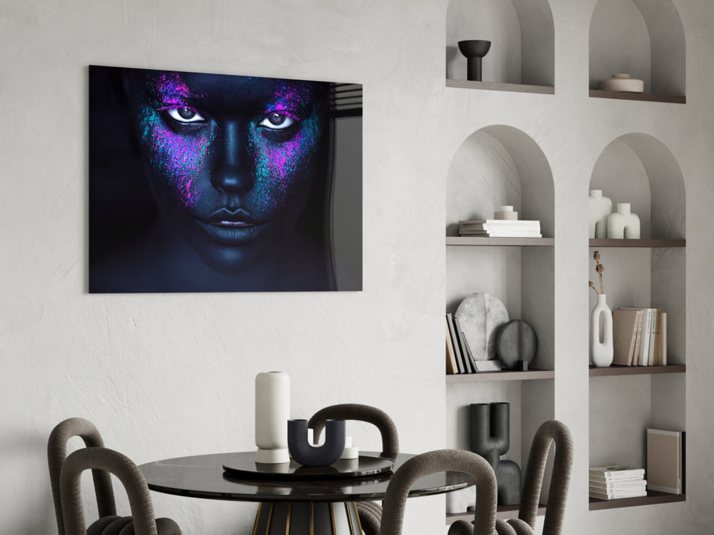 Woman Portrait panel adding night-sky energy to a lounge