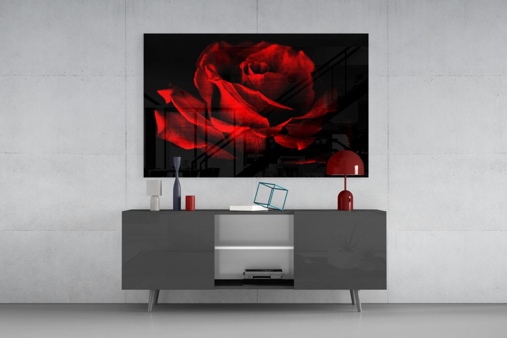 Red Rose panel catching low light to reveal its velvet depth