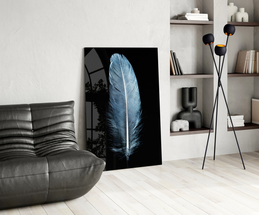 Blue Feather panel adding quiet presence to a reading corner