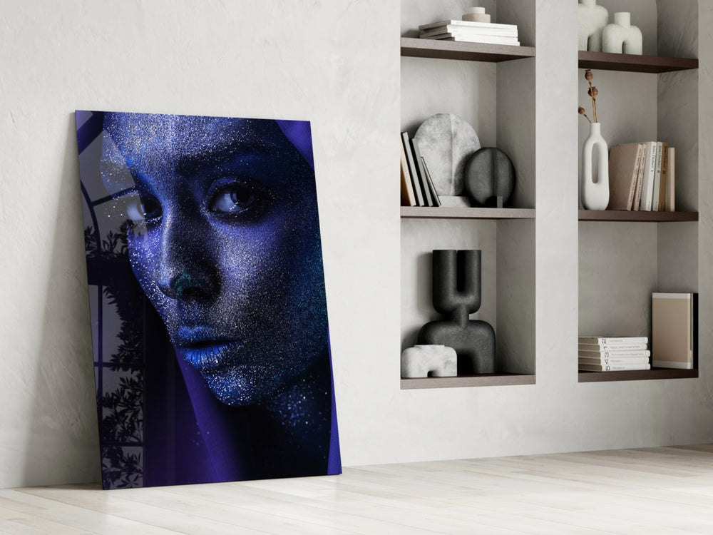 Woman Portrait 2 glass print enhancing a hallway with after-dark mood