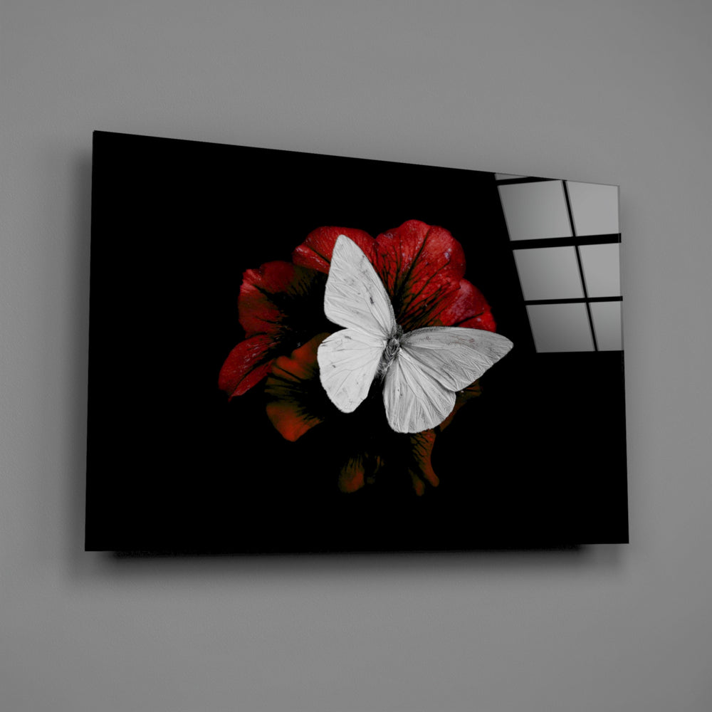 White-and-red butterfly panel bringing romantic drama to a contemporary living space