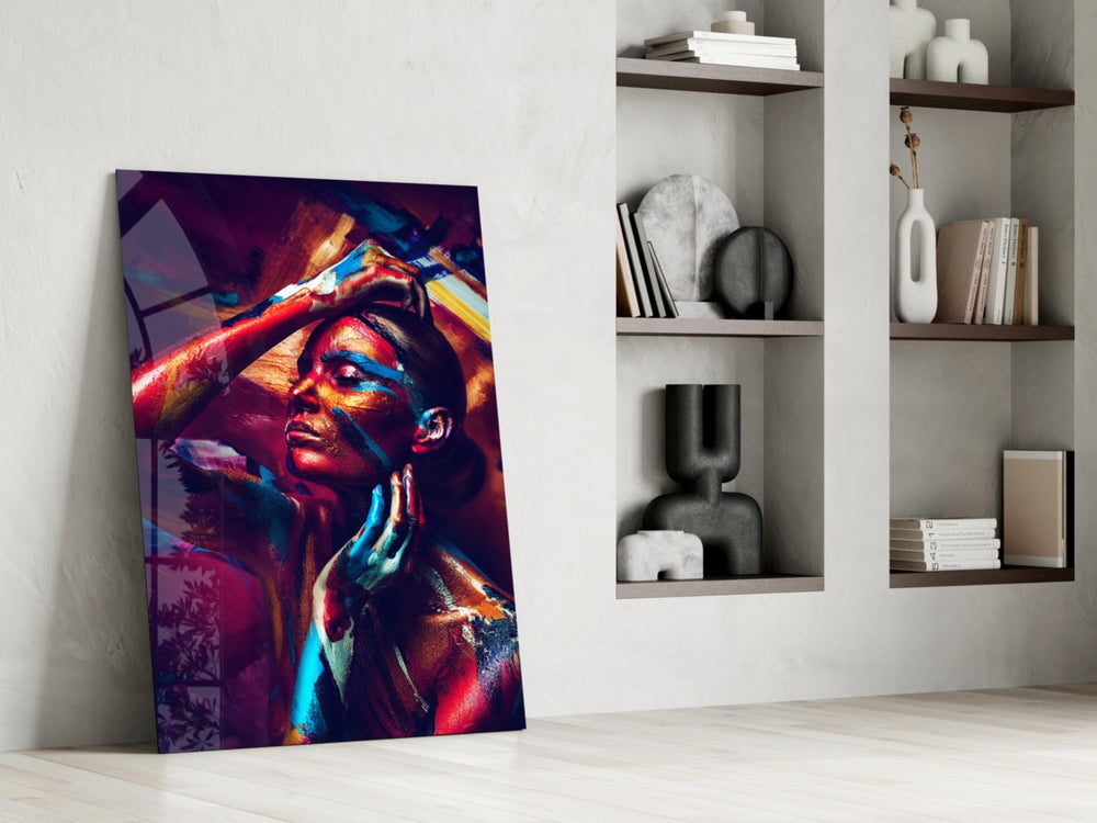 Female Portrait 3 glass print enhancing a statement hallway