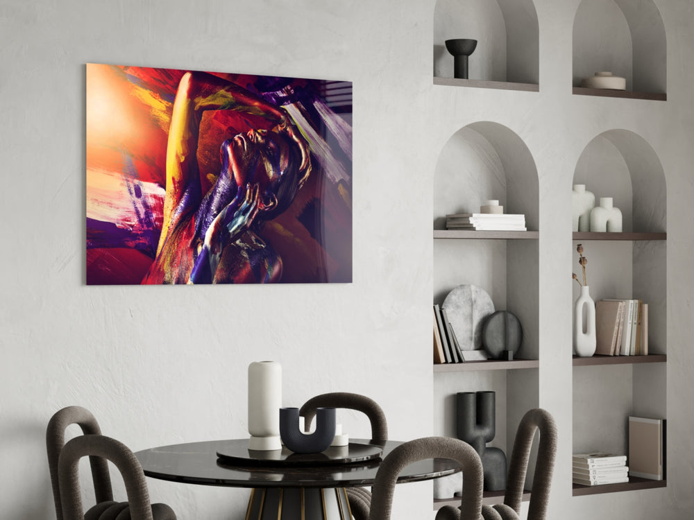 Woman Portrait 4 panel adding statement mood to a lounge