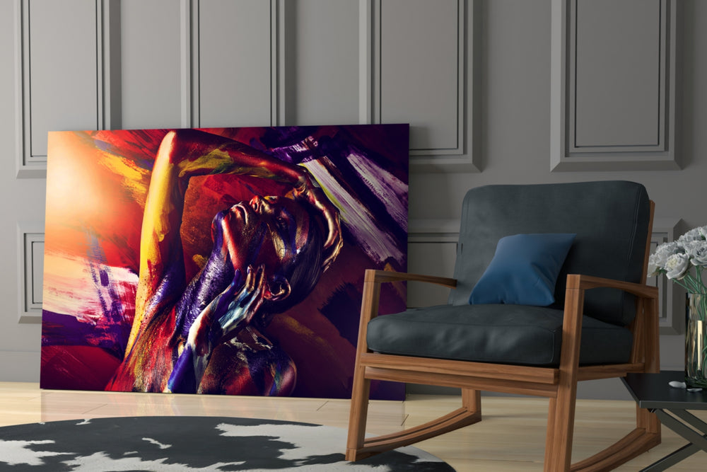 Woman Portrait 4 glass print enhancing a hallway with painterly drama
