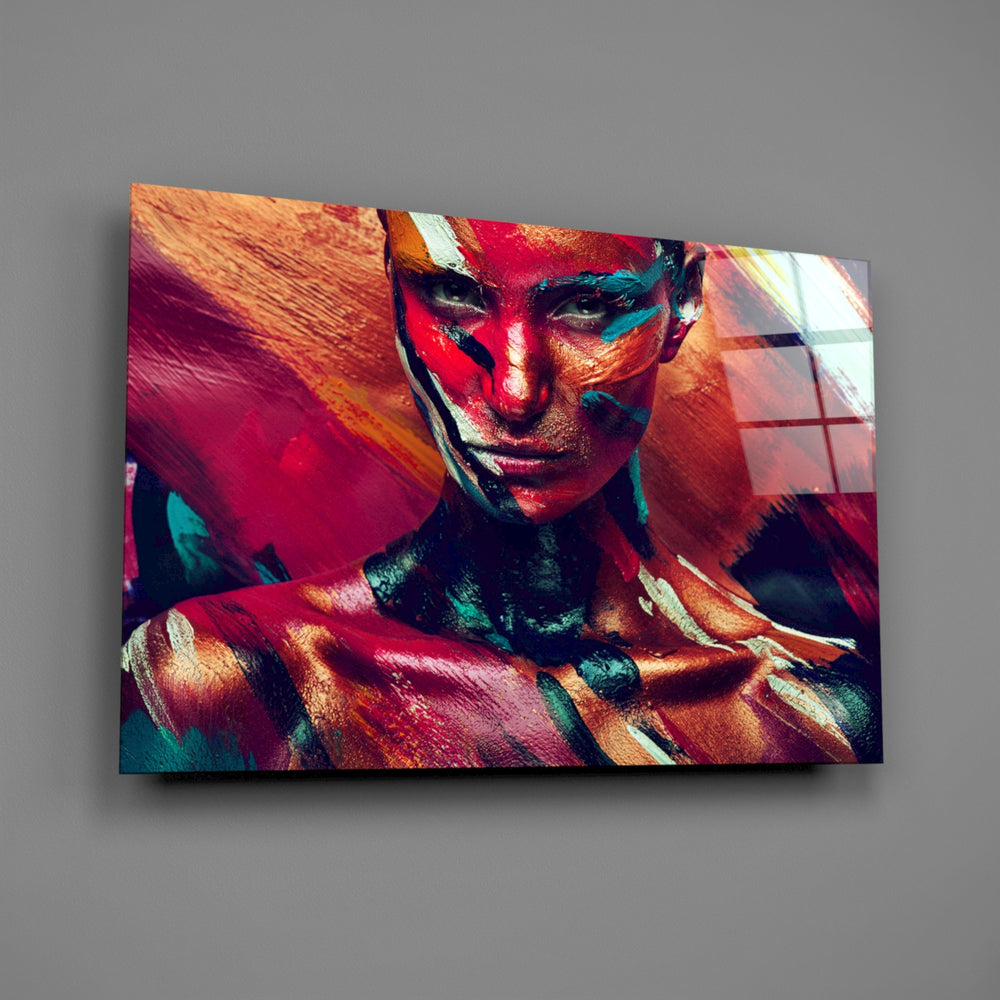 Crimson-and-teal portrait bringing confrontational drama to a contemporary living space