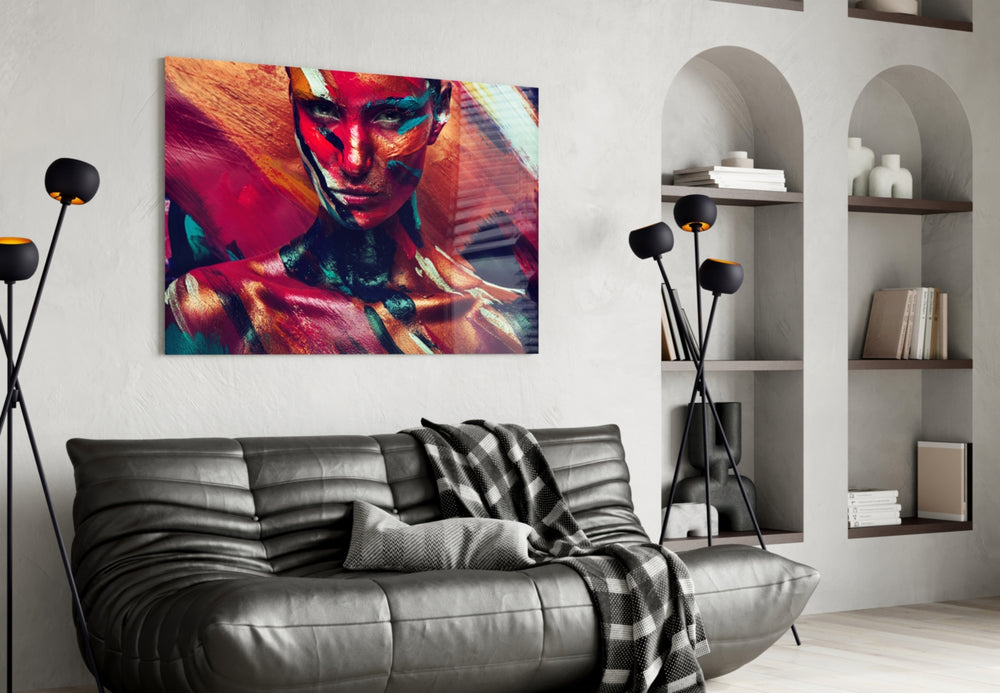 Female Portrait 5 glass wall art styled in a creative studio