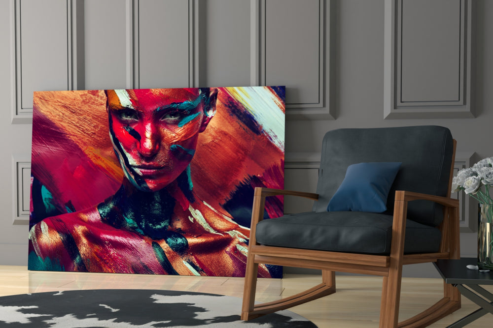 Female Portrait 5 glass print enhancing a hallway with statement gaze