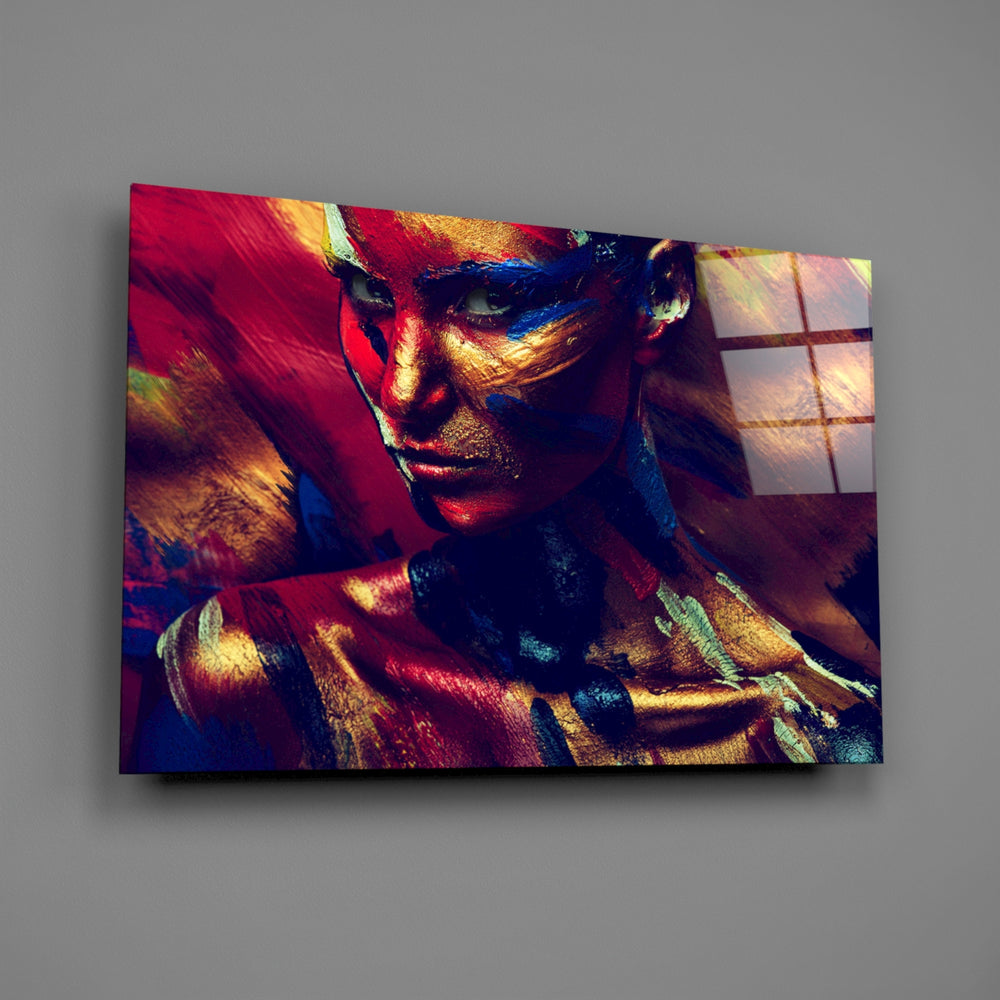 Copper-and-crimson portrait bringing brooding warmth to a contemporary living space