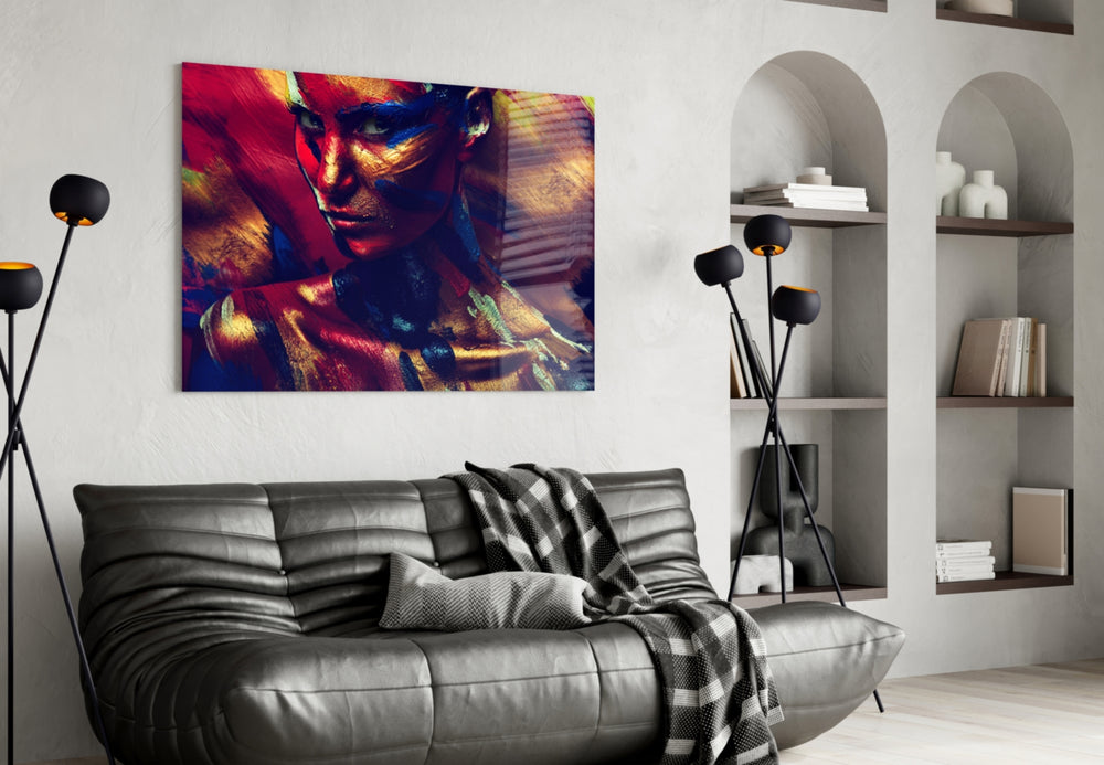 Female Portrait 6 glass wall art styled in a creative studio