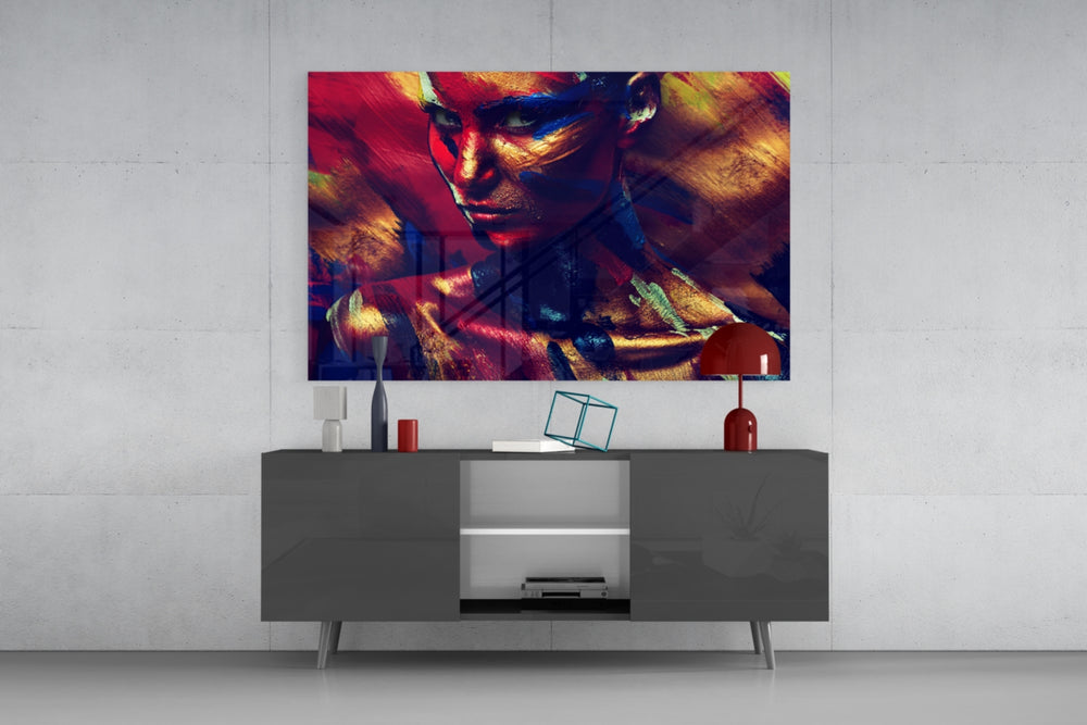 Female Portrait 6 panel catching warm light to reveal its metallic shine