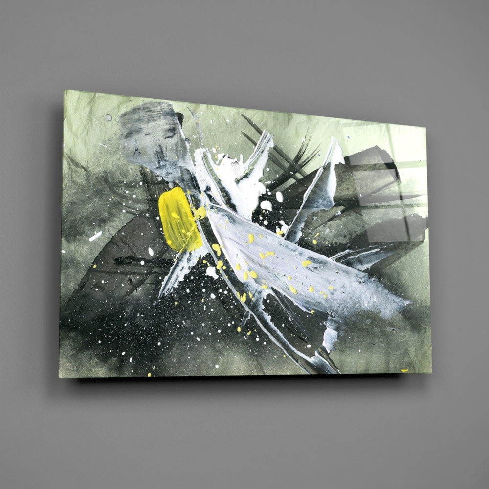 Action-painting panel bringing gestural charge to a contemporary living space