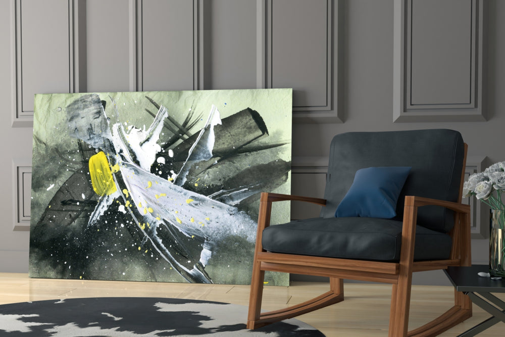 Abstract glass print enhancing a hallway with painterly charge