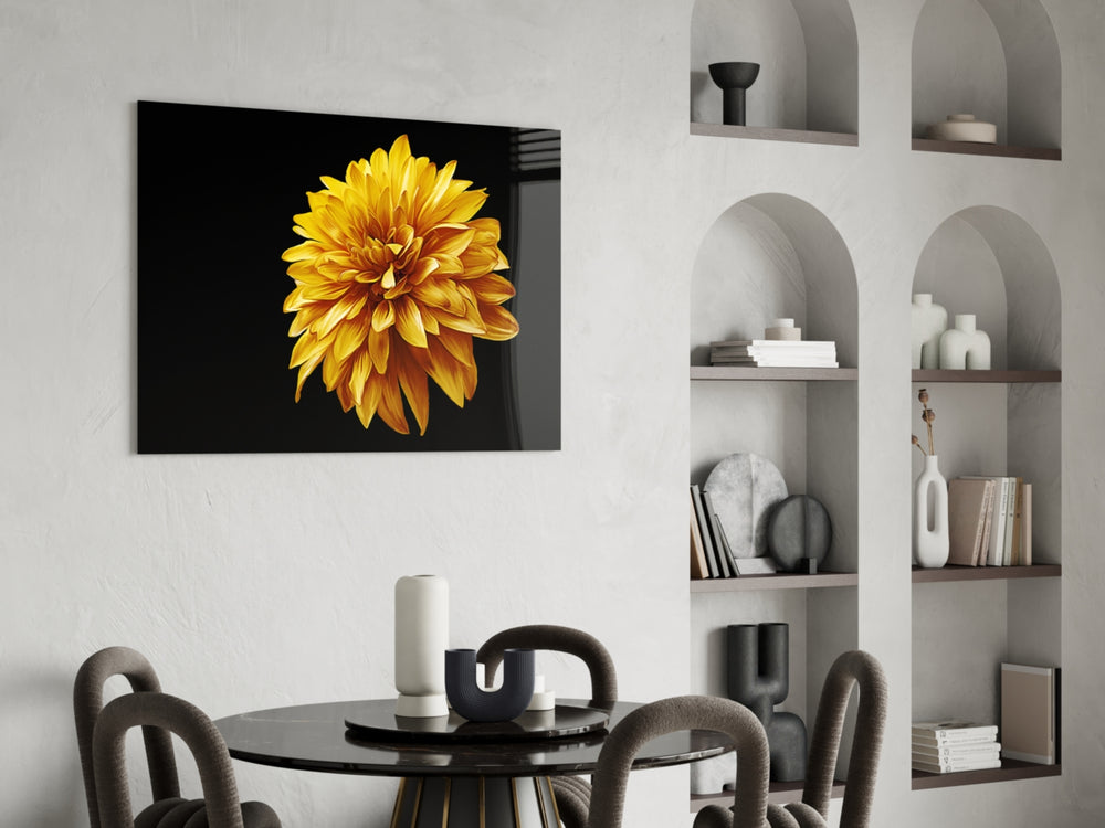 Yellow Flower panel adding golden mood to a dining area