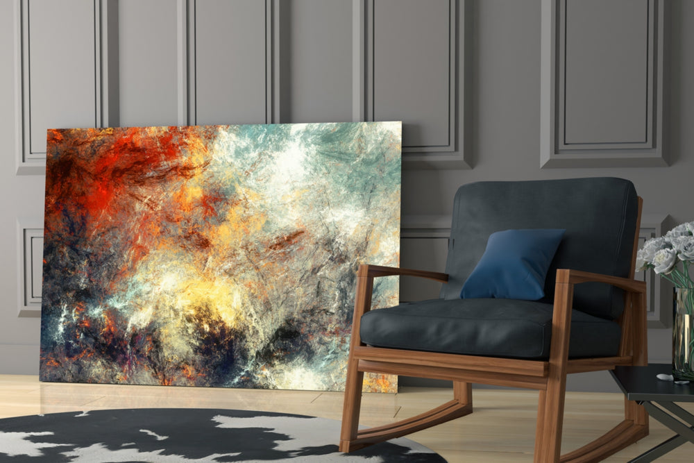 Abstract glass print enhancing a lounge with after-dark warmth