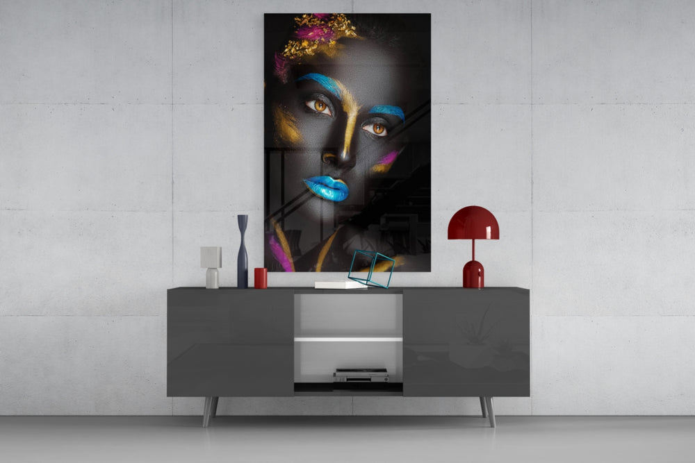 Woman Portrait 8 panel catching side light to reveal its gold-leaf shimmer