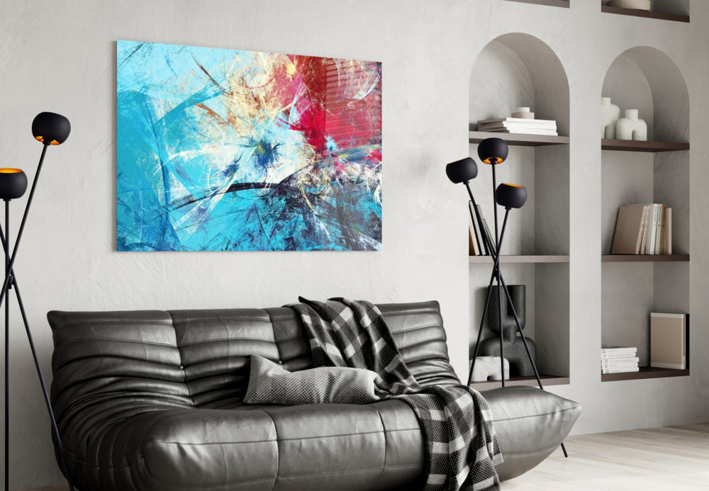Abstract 4 glass wall art styled in a creative studio