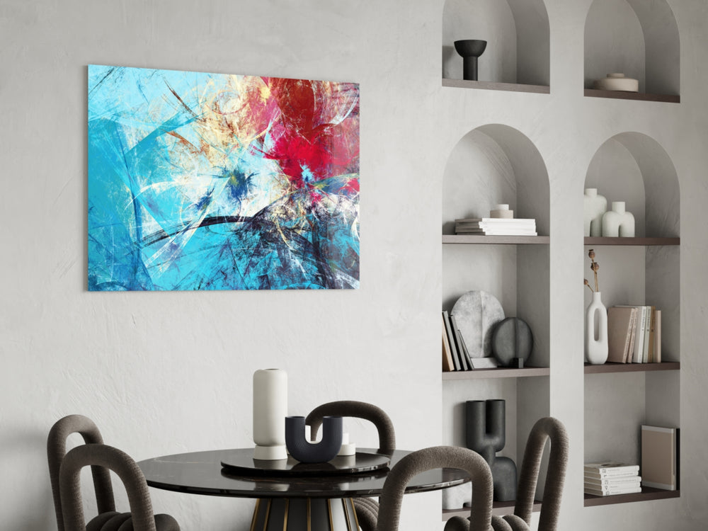 Abstract 4 panel adding statement color to a lounge
